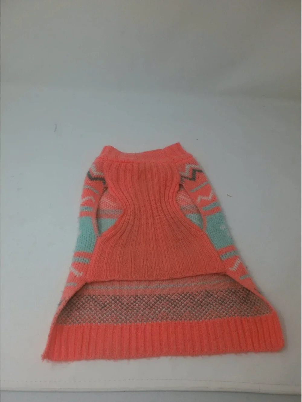 Cozy Coral and Turquoise Dog Sweater with Paw Print Pattern Med